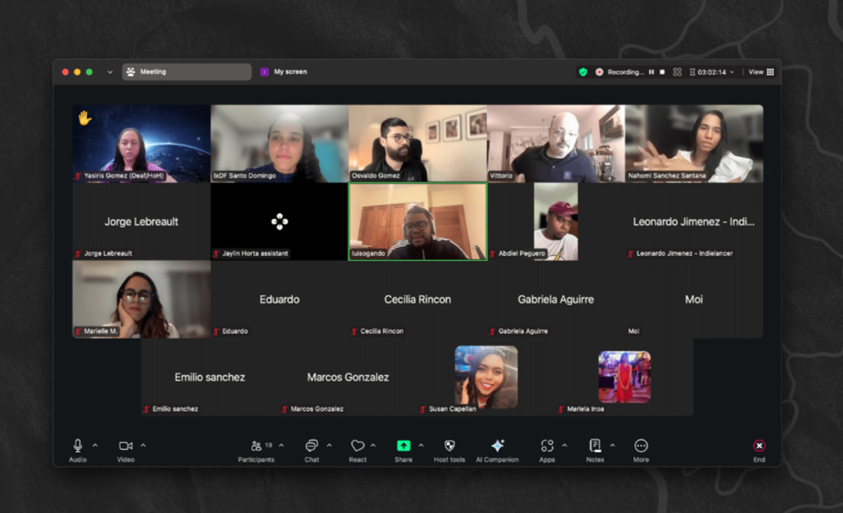 Around 20 participants engaged in the first IxDF Santo Domingo Virtual Meetup on March 14th, 2025, sharing insights and networking online.